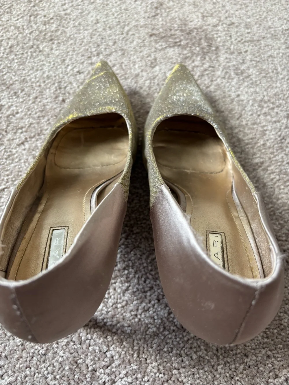Tahari Pointed-Toe Women's Heels in Shimmery Gold and Taupe